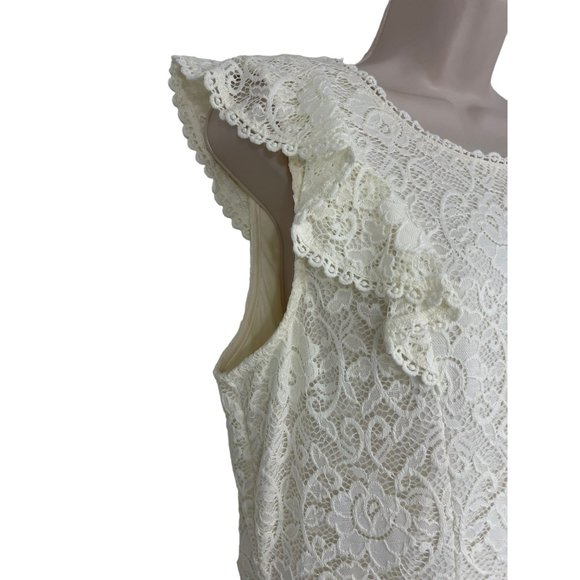 Size Large IVORY CREME LACE‎ PENCIL DRESS Sheath Wedding Bride Mother Groom - Picture 3 of 5